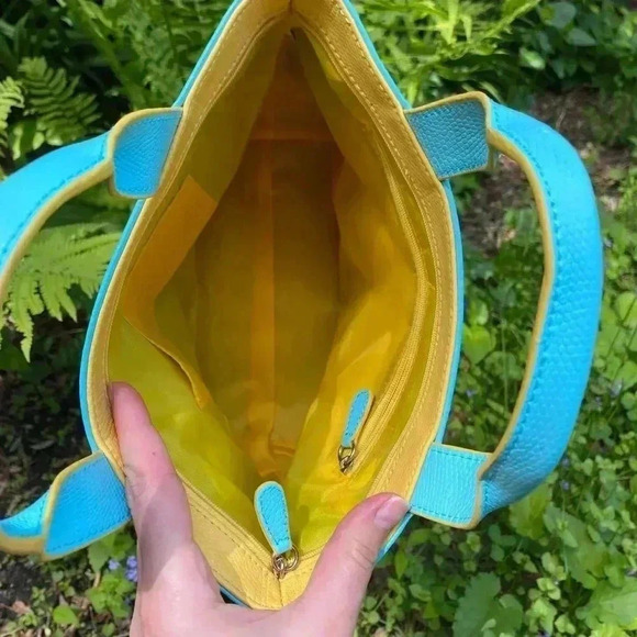 BAEKGAARD BLUE AND YELLOW VINTAGE HAND BAG - Picture 2 of 8